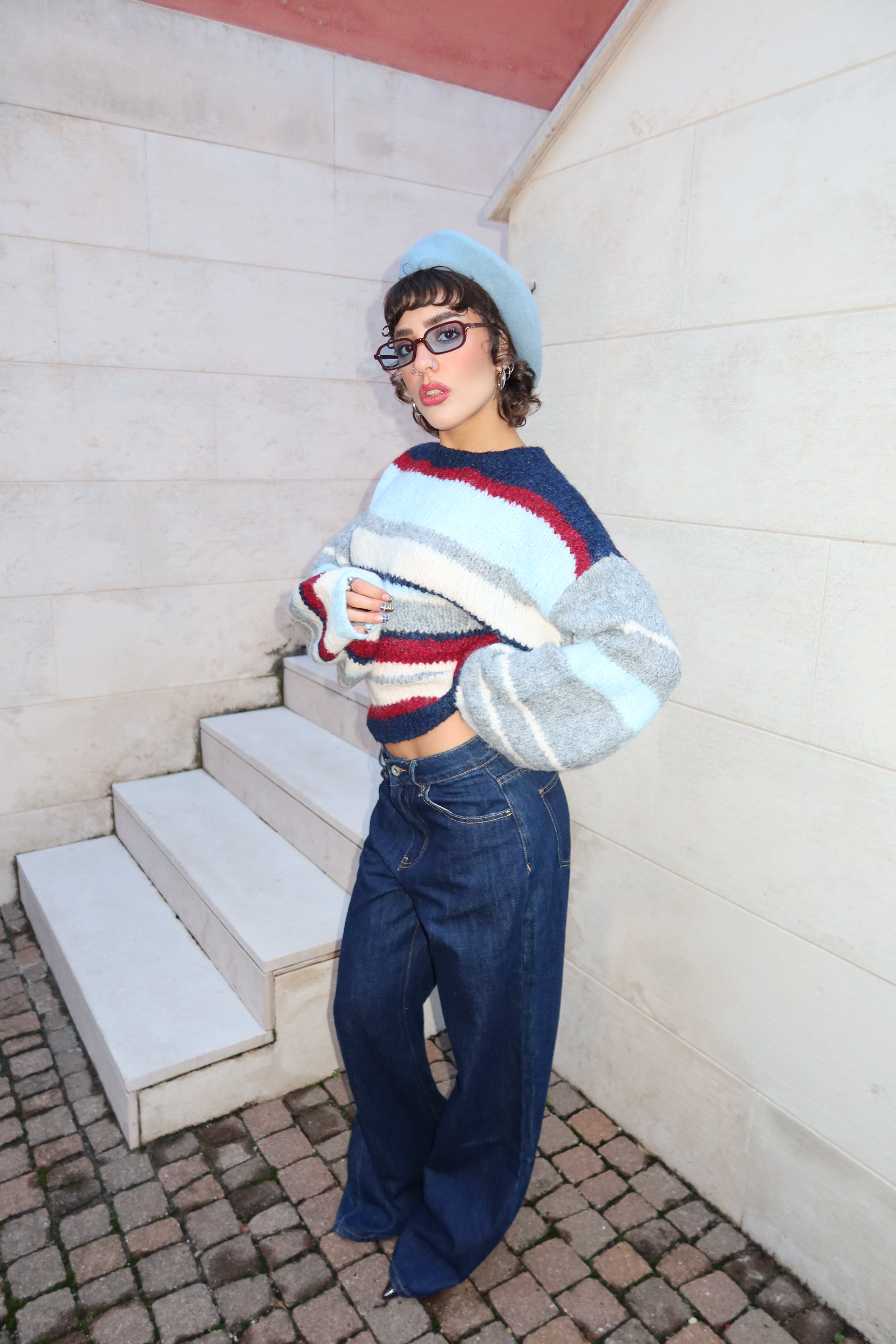 MAGLIONE “STRIPE” BLU